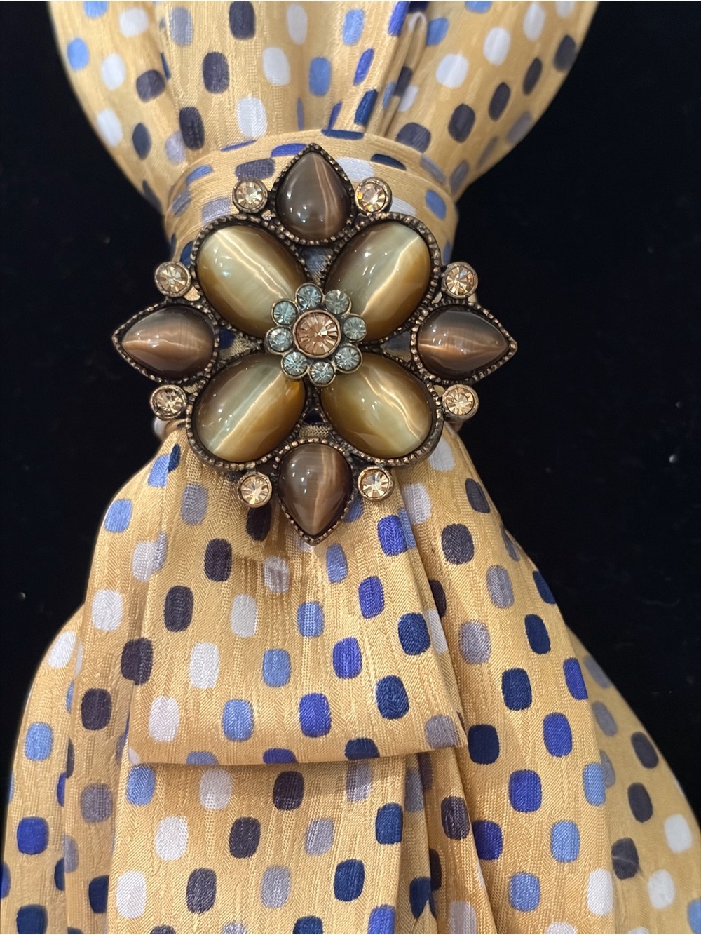 MARQUIS 100% Silk Elegant Gold-Tone Floral Scarf Tie in Beige and Brown